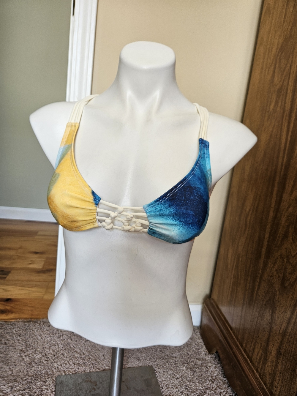 VENUS Yellow and Blue Braided-Accent Bikini Top